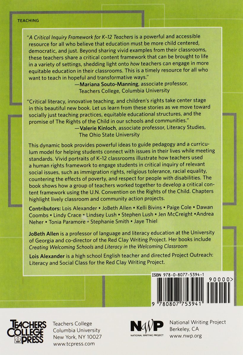 A Critical Inquiry Framework for K-12 Teachers: Lessons and Resources from the U.N. Rights of the Child